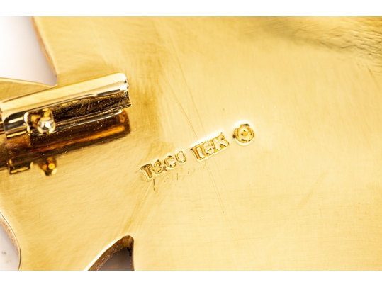 Tiffany & Co. 18k Yellow Gold Angela Cummings Stunning Inlaid Angel Fish Brooch, With Box