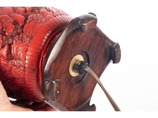 Vintage Carved Cinnabar Table Lamp