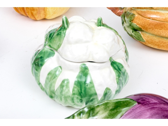 Fourteen Italian Hand-painted Naturalistic Vegetable Form Lidded Bowls Including Vietri