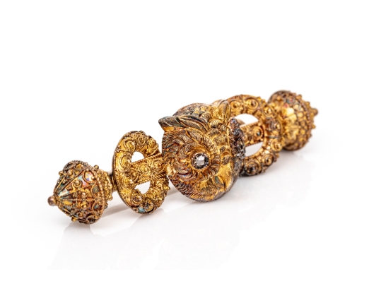 14k Gold Antique Beautiful Ornate Owl Motif Brooch With Rose Cut Diamond Eyes