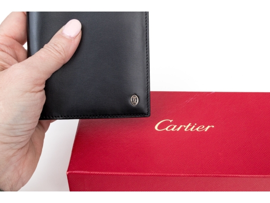 Cartier Black Leather Address Book And Notepad Holder, Boxed
