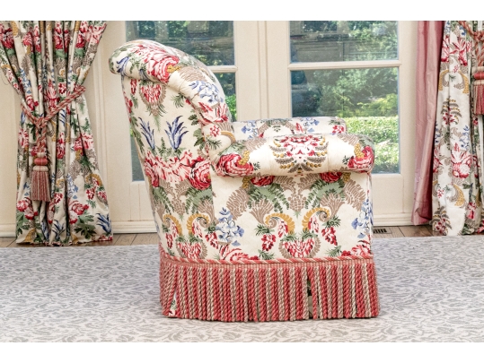 Custom Upholstered Club Chair With Bullion Fringe
