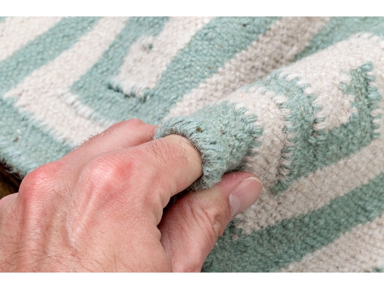 Hand Woven Wool Geometric Greek Key Carpet, 7'-11