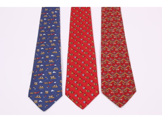 Three Beautiful Salvatore Ferragmo Mens Silk Neck Ties, Made In Italy