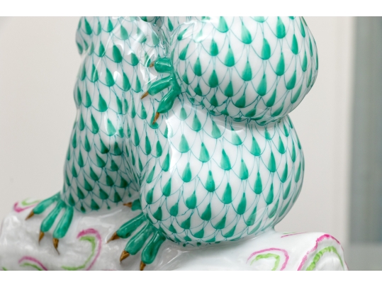 Rare Herend Hungary Hand-Painted Porcelain Koala With Baby, Green Fishnet Pattern