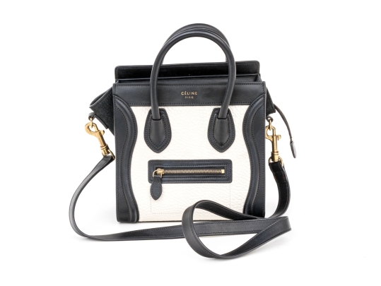 Celine Black And Soft White Leather Top Handle Bag, With Shoulder Strap