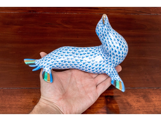 Vintage Herend Blue Fishnet Sea Lion