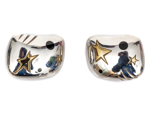 Michael Bondanza Sterling And 18k Fun Vintage Star And Black Onyx Inlay Chunky Earrings