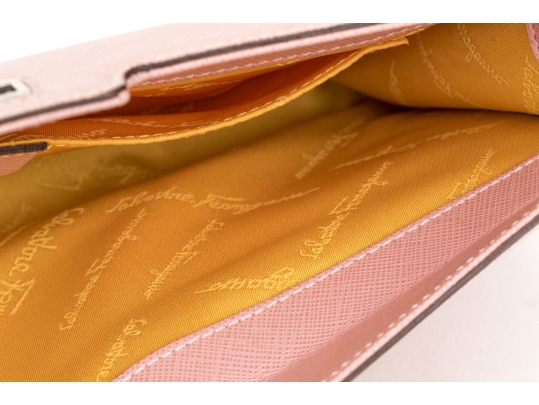 Ferragamo Pink Saffiano Leather Baguette Clutch, See Condition Note