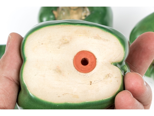 Four Naturalistic Glazed Ceramic Green Pepper Form Casters
