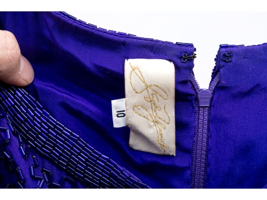 Fantastic Retro Purple Beaded Silk Evening Gown, Size 10