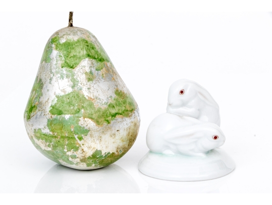 Herend Hungary Hand-Painted Porcelain Figure, Pair Of Rabbits