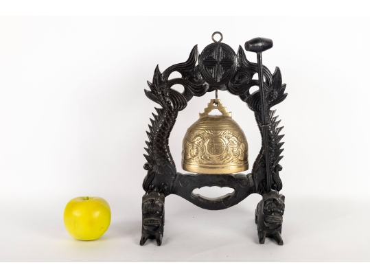 Brass Temple Bell With Dragon Motif Stand