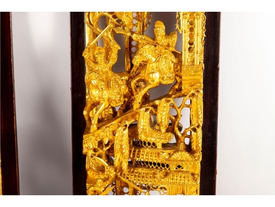 Pair Of Chinese Gilt Wood Carved Architectural Panels