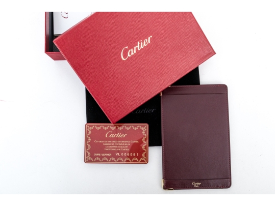Cartier Burgundy Leather Notepad Holder, Must De Cartier, With Box