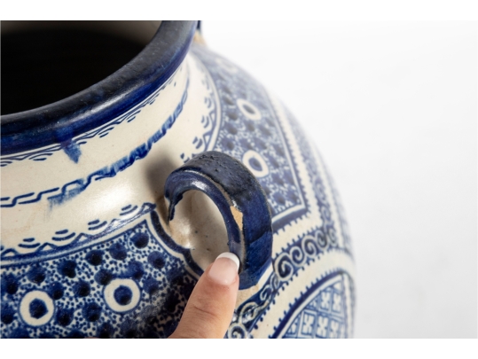 Large Moroccan Style Blue And White Pottery Vase