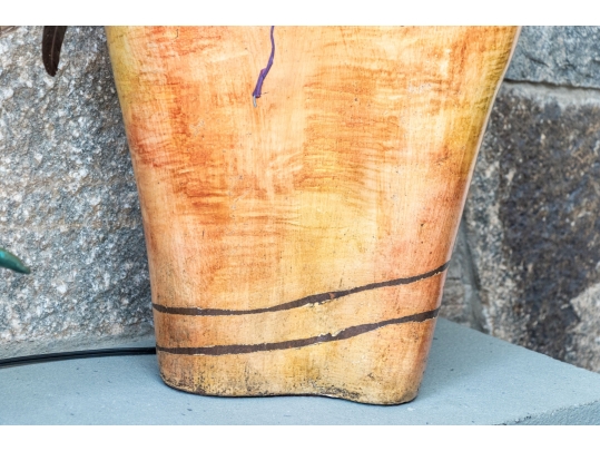 Decorative Glazed Ceramic Vase With Feathers
