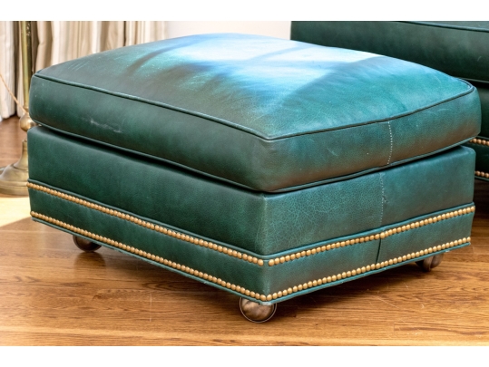 Hancock & Moore Green Leather Upholstered Club Chair With Ottoman