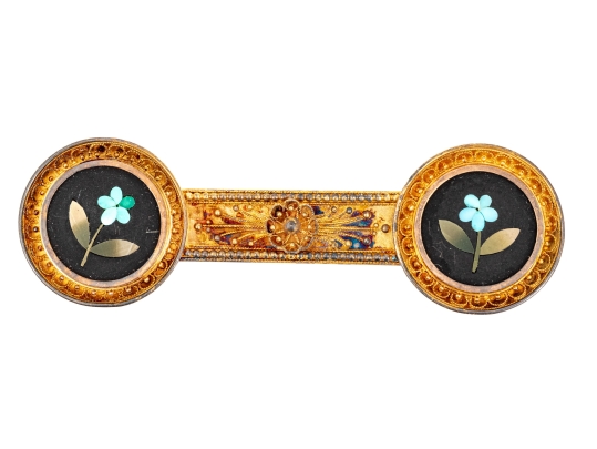 14k Gold Antique Beautiful Ornate Pietra Dura Grand Tour Brooch