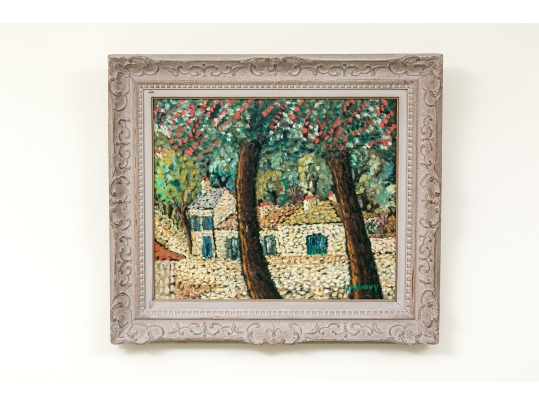 Ouy Albouy (French, 1912-1985) Oil On Canvas, Village Landscape