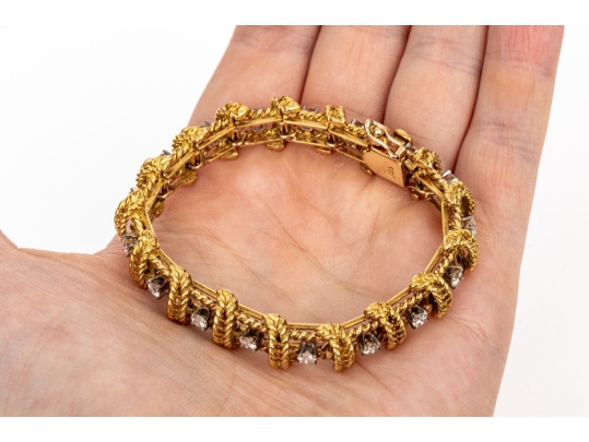18k Yellow Gold Stunning Vintage Diamond Set Rope Motif Bracelet, App. 2.38 TCW
