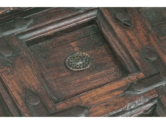 Antique Eastern Wood And Iron Heavy Door Mounted As A Table