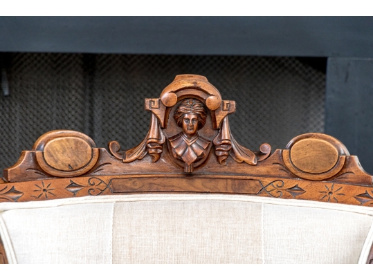 Pair Of Renaissance Revival Custom Upholstered Walnut Accent Chairs