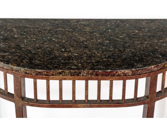 Pair Of Marble Top Iron Framed Consoles