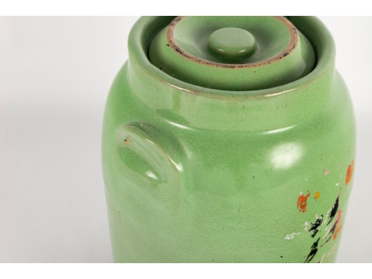 Antique Green Glazed Stoneware Lidded Crock