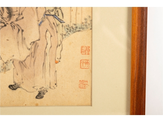 Signed Chinese Watercolor Painting Of Nobles/Scholars