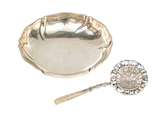 Sterling Silver Floral Form Bowl And Serving Spoon, 4.605 Gross Ozt.
