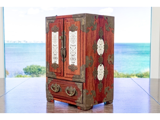 Diminutive Chinese Jewelry Chest With Inlaid Plaques