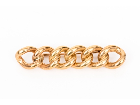 10k Yellow Gold Vintage Chain Motif Bar Pin Brooch