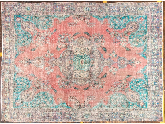 HAND KNOTTED WOOL PERSIAN OVER DYE CARPET, 9-7