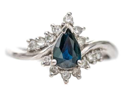 14k Sapphire And Diamond Bypass Cluster Ring, App. 0.14 TCW In Diamonds, Size 6.5