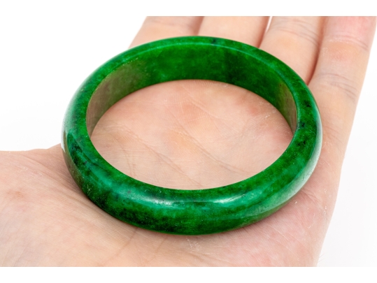 Green Jadeite Jade Small Diameter Slip On Bangle Bracelet, See Conditions
