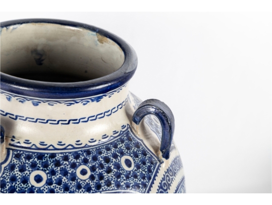 Large Moroccan Style Blue And White Pottery Vase