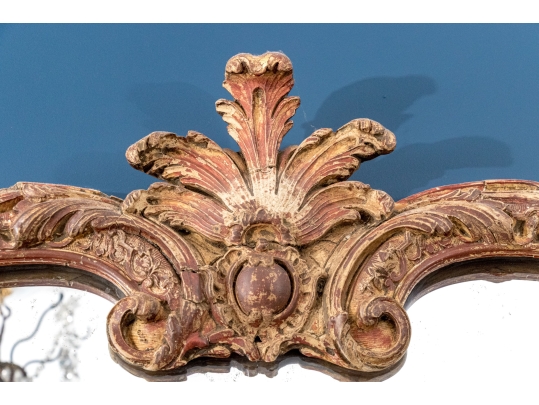 Antique Carved Wood And Gesso Gilt Mirror