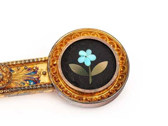 14k Gold Antique Beautiful Ornate Pietra Dura Grand Tour Brooch