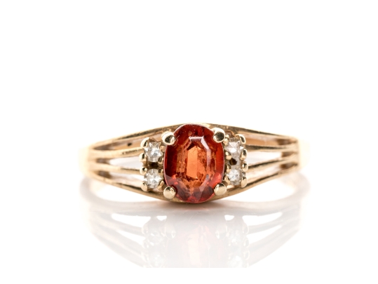 14k Yellow Gold Garnet And Diamond Ring, App. 0.04 TCW In Diamonds, Size 6