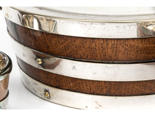 Five Piece Antique English Oak And Silverplate Salt And Condiment Set