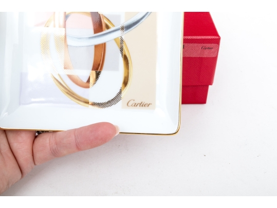 Cartier Trinity Motif Limoge Porcelain Trinket Tray, With Box