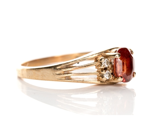 14k Yellow Gold Garnet And Diamond Ring, App. 0.04 TCW In Diamonds, Size 6