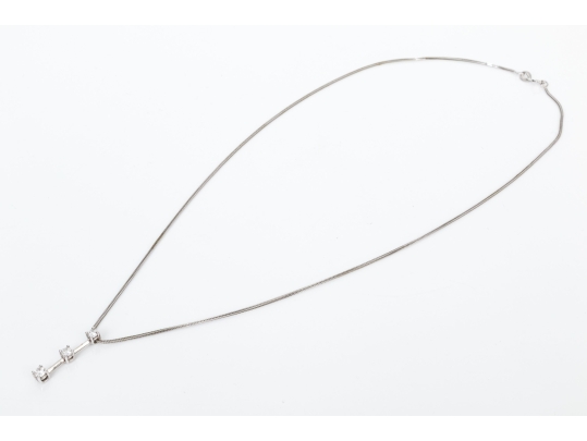 14k White Gold Graduated Stacked Diamond Pendant, App. 0.41 TCW, With Chain