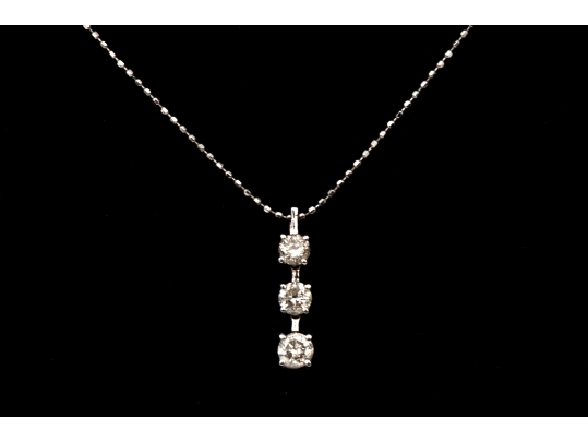 18k White Gold Striking Graduated Diamond Stack Pendant, App. 0.45 TCW, With Chain