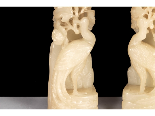 Antique Chinese Carved Nephrite Peacock Candle Holders