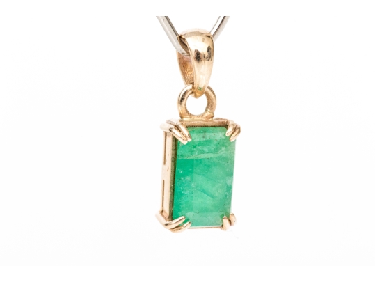 14k Yellow Gold Simple Emerald Cut Opaque Emerald Pendant, App. 1.09 CTS