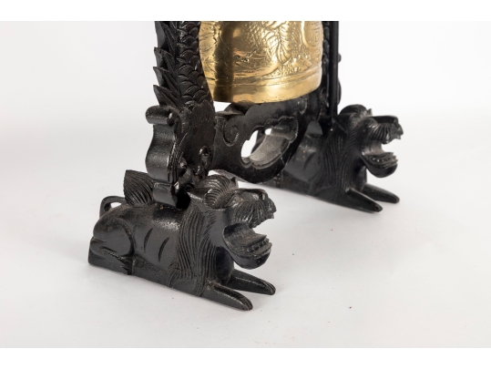 Brass Temple Bell With Dragon Motif Stand