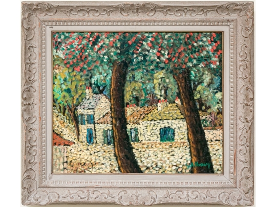Ouy Albouy (French, 1912-1985) Oil On Canvas, Village Landscape