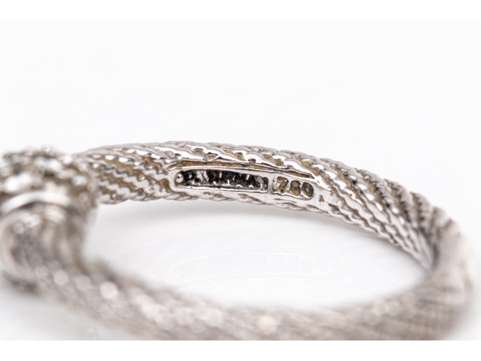 18k White Gold Lovely Cable And Pave Diamond Ball Ring, App. 0.18 TCW, Size 6